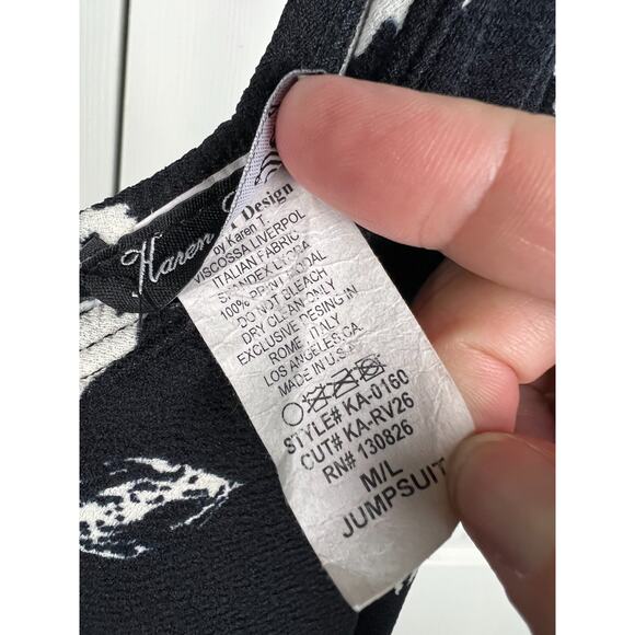 Jumpsuit M/L Boho Lagenlook Baggy Harem Adjustable Spaghetti Strap Black Floral - Picture 3 of 8